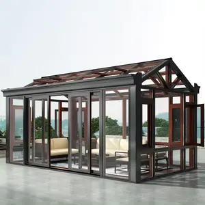 حاوية شمسية منزلية مستقلة من الألومنيوم، صوبات زجاجية في شكل حاوية شمسية، غرف شمسية قابلة للسحب ومنازل زجاجية