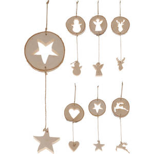 Colgante navideño de madera con figura tallada, 41 cm de diámetro, surtido. - Product Image 1