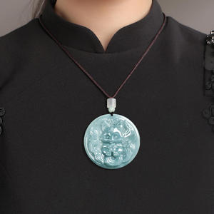 Pendentif en jadéite naturelle bleu eau de roseau, bijoux pour hommes et femmes, vente en gros de jade, cadeau avec certificat d'évaluation DW112 - Product Image 4
