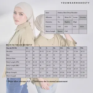 Chemisier pour femme à épaules tombantes, olive chiné, coupe asymétrique, modeste, avec fente latérale et ouverture boutonnée, fabriqué en Malaisie - Product Image 6