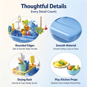 Ensemble de jeu aquatique 4-en-1 avec évier à eau courante, pêche et cuisine d'imitation, jouets éducatifs pour enfants - Product Image 6