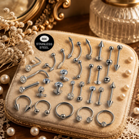 Vente en gros de bagues et clous de nez géométriques tendance en acier inoxydable plaqué argent pour femmes, hommes et enfants