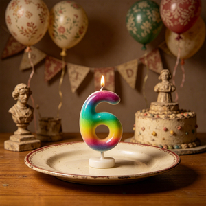 Candela per Festa di Compleanno Numero 6 in Paraffina Inodore 6cm Colore Arcobaleno - Product Image 4