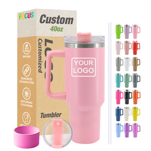 Vaso Térmico Personalizado con Logotipo, 20oz, 30oz, 40oz, Taza de Viaje H1.0, Vaso de Acero Inoxidable al Vacío de 40 oz con Asa y Tapa con Pajita - Product Image 1