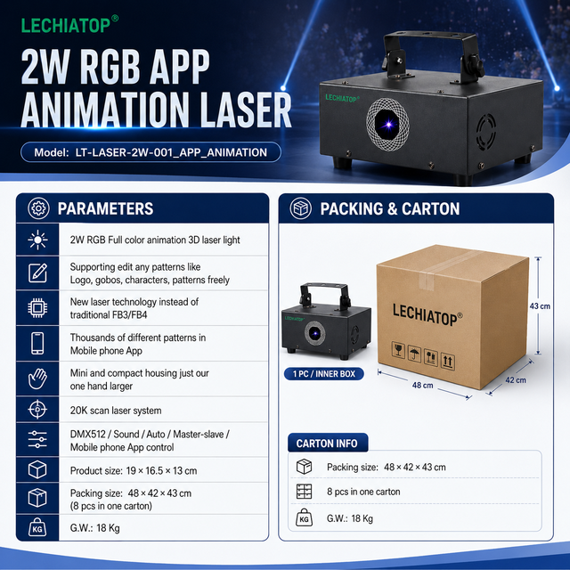 Professional 2W Full Color 3D Animation Laser Projector Editable Logo Text Pattern by Mobile APP