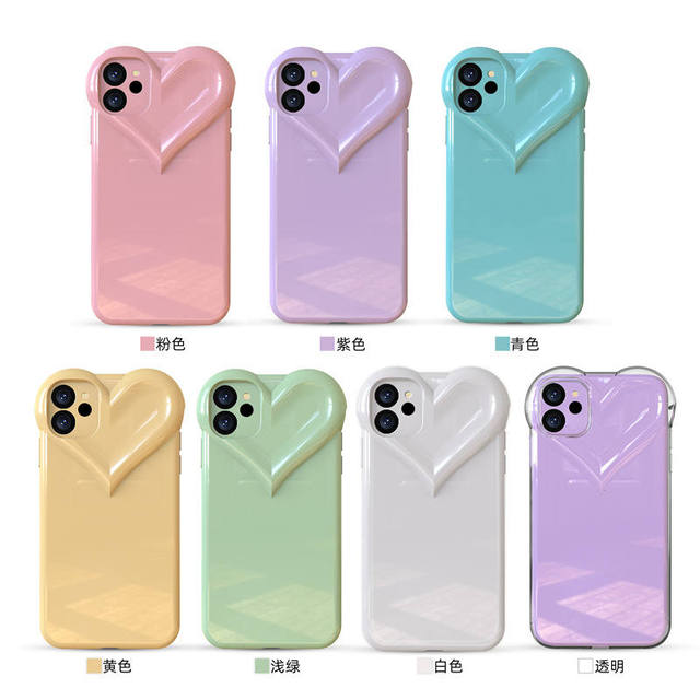 AilesTecca Ins 3D Love Heart Camera Lens Candy Color Phone Case for iPhone 13 Simple Design Case Hard Back