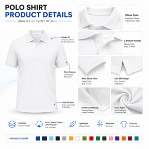 Polo en coton peigné 200G pour homme avec logo personnalisé, respirant, décontracté, pour le golf ou les équipes, vente en gros, tailles S-4XL, bleu roi - Product Image 4