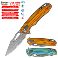 Couteau pliant Damas avec manche G10 et clip, tactique, pour la chasse, le camping, la survie en extérieur, EDC, personnalisable OEM
