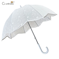 Parapluie droit transparent écologique YS-1128 en POE avec bord festonné, impression holographique laser étoile et lune, parapluie bulle en POE
