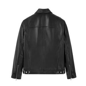 Trendy Brand Cool High-End Pilot PU <strong>Leather</strong> <strong>Jacket</strong> Coat American Street Style Loose Design Zipper for Winter Motorcycle Riding - Product Image 5