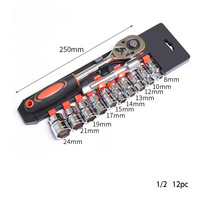 Ensemble de 12 pièces universel en acier à cliquet fonction clé à molette ensemble d'outils à douille avec cadre en plastique