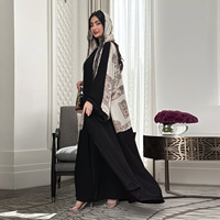 Ensemble Abaya de Luxe Dubaï 2 Pièces avec Hijab pour Femmes Musulmanes, Robe Longue Imprimée avec Détails en Dentelle Patchwork, Robe Islamique pour l'Aïd et le Ramadan