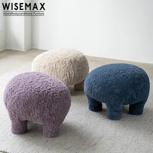 WISEMAX家具北欧客厅家具立方体形状毛皮织物沙发凳圆形小脚凳，带4条腿