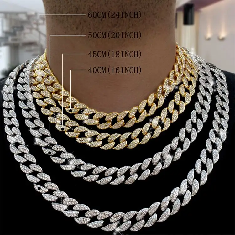 18k Gold Finish collar de hombre Iced Out Hip Hop CZ Miami Cuban Chain Necklace Thick Miami Cuban Link Chain Hip Hop Necklace