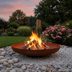 Brasero rond en acier Corten de 120 cm pour bois, avec drain d'eau résistant aux intempéries, design autoportant et portable pour l'extérieur - Product Image 1