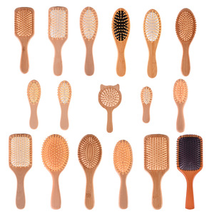Doğal bambu ahşap Hairbrush Mini kolu masaj tarak anti-statik saç derisi kürek fırçalar berber saç fırçası şekillendirme aracı
