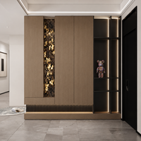 Meuble à chaussures modulaire pour couloir, système de rangement pour hall d'entrée avec éclairage encastré et accents en pierre pour entrée d'appartement moderne et luxueux
