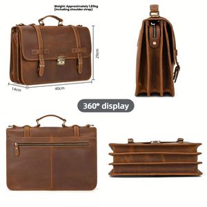 Maletín de Cuero Genuino Marrón de Alta Calidad, Bolso Bandolera para Hombre, para Laptop de 15.6 Pulgadas, Viajes de Negocios - Product Image 4