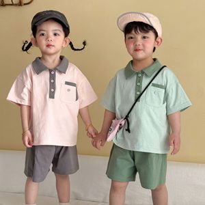 2026 신상 아동 여름 스포츠 세트 순면 남아 여아 캐주얼 루즈핏 반팔 폴로셔츠 반바지 세트 - Product Image 2