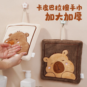 Kapibala Hand Towel 23x23 Cm Embroidered Coral Fleece Square Kitchen Towel Cartoon Design - Product Image 3