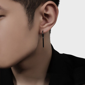 Juego de Pendientes de Aro con Colgante de Cruz, Acero Inoxidable, Cadena Larga Negra, Pendientes Unisex de Moda - Product Image 5