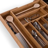 Organisateur de tiroir extensible en bambou pour cuisine, plateau à couverts réglable, tiroir coulissant à 7-9 compartiments, organisateur de 2 pouces de profondeur