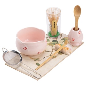 Ensemble de huit pièces de thé Matcha Peach Powder Bud, bol à thé Japandi en porcelaine écologique, outil à thé Baibenli en céramique <span class=keywords><strong>Conley</strong></span> - Product Image 5