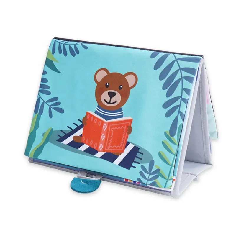 New Design Educational Infant Cute Bear Floor Toys Touch and Feel Non-Toxic Crinkle Cloth Books Baby Tummy Time Mirror