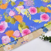 Tissu en coton peigné 100% tissé, motif floral aquarelle bleu tropical, doux, respirant et léger pour robe d'été, chemisier et vêtement