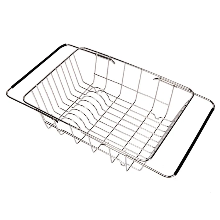 Expandable dish drying rack, stainless steel dish drainer with adjustable rubber arm