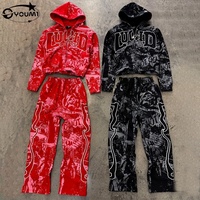 Ensembles deux pièces personnalisés avec appliques brodées et imprimées DTG, pantalon de jogging à jambe droite et sweat à capuche zippé, style Y2K vintage