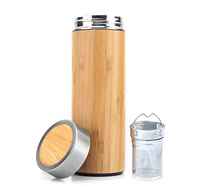 Gobelet isotherme en acier inoxydable écologique de 300 ml, 450 ml, 500 ml, portable avec couvercle en bambou pour le sport et les activités de plein air