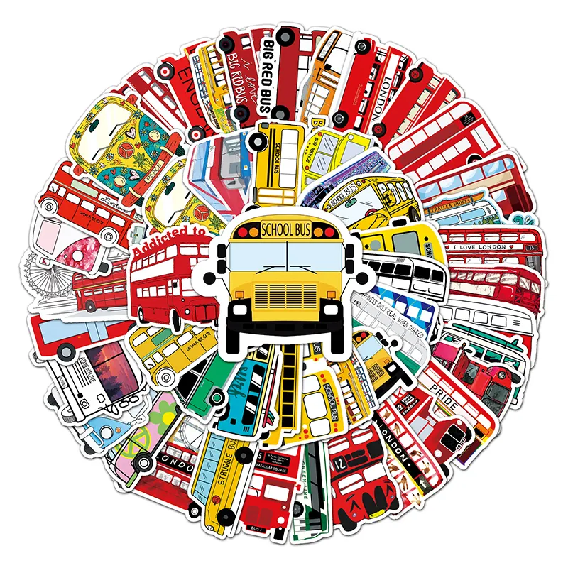 50Pcs Factory Direct Car 4-8CM PVC adesivo personalizzato Cartoon Cute Bus Wall Sticker