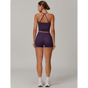 Women Two Piece Workout <b>Set</b> Crop Top Matching High Waisted Shorts Yoga Gym Wear Seamless Breathable Quick Dry Spandex Polyester - Product Image 4