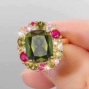 Anillo de Esmeralda para Mujer Q183, Corte Cojín, Piedra Natural, Engaste Pavé, Joyería de Moda para Fiesta - Product Image 3