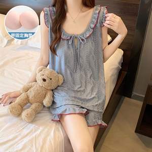 Pantaloncini Sexy all'americana pigiama da donna estivi Set in due pezzi grazioso pizzo a vento puro Color albicocca con cuscino per la casa - Product Image 4