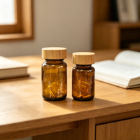 Flacon en verre noir mat de 60-400 ml pour compléments alimentaires, avec couvercle en bambou, pour capsules et pilules, idéal pour les vitamines de repousse des cheveux