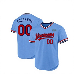 Camiseta de Béisbol Personalizada, Azul Claro, Cuello en V, Manga Corta, Malla Transpirable, Unisex, para Adultos, Impresión del Nombre del Equipo, Serigrafía - Product Image 1