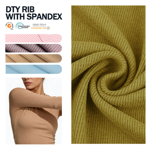 Tejido de punto elástico de alta elasticidad 2x2 4*2, 96% poliéster 4% spandex, 100% poliéster, aguja gruesa, elástico sólido DTY Rib para prendas textiles - Product Image 1