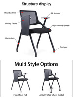 Chaises de formation pliantes modernes en maille pour bureau, avec accoudoirs réglables et tablette d'écriture pivotante, idéales pour la maison, le bureau et les salles de réunion