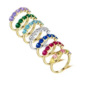 925 Sterling Silver Emerald Peridot Aquamarine Birthstone CZ Wedding Half Band Ring For Women Jewelry