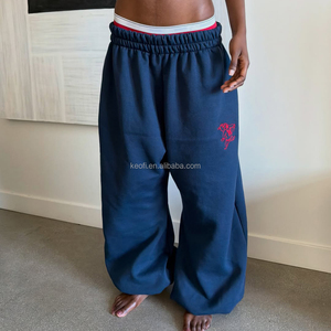 <span class=keywords><strong>Pantaloni</strong></span> Streetwear Personalizzati a Gamba Larga, Jogger Oversize con Ricamo Pesante, 100% Cotone, <span class=keywords><strong>Pantaloni</strong></span> Sportivi con Risvolto per Uomo, Produttore - Product Image 1