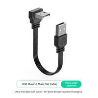 Kabel USB 2.0 A Male to Male Flat Ribbon Silikon Lembut Ultra Tipis Sudut Kanan 90 Derajat untuk Transfer Data Laptop Grosir