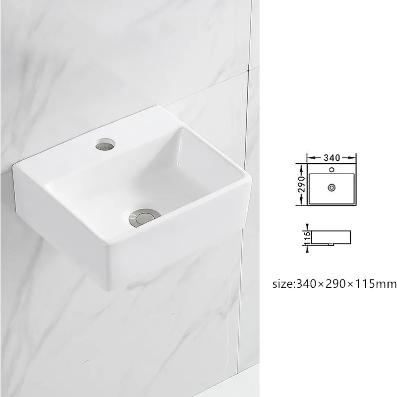 Small Rectangular Wall Corner Hanging Washbasin Wall Mounted Bathroom Sink Ceramic Basin Single Hole