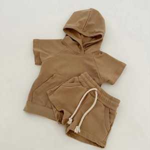 Ensemble de vêtements pour bébé garçon, personnalisé BSSO1919, boutique, marron uni, imprimé, tenues pour enfants, vente en gros, ensemble à manches courtes - Product Image 1