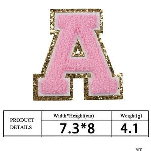 Wholesale Height 8cm Iron on <strong>Glitter</strong> Alphabet Appliques Clothing Chenille Letter <strong>Patches</strong> - Product Image 6