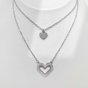 Collar minimalista de plata de ley 925 personalizado para novias, collar de moda para mujer, mamá, con corazón único, delicado, con circonitas, cadena en capas. - Product Image 3