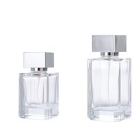 Flacon de parfum carré en verre épais de 100 ml de qualité supérieure, atomiseur de parfum vide en gros, pompe pulvérisatrice électroplaquée or, sérigraphie