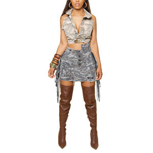 Nuova Gonna Estiva alla Moda con Frange Camouflage, Gonna a Metà Lunghezza con Patch Camouflage - Product Image 5