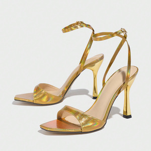 Nuevo Estilo de <span class=keywords><strong>Sandalias</strong></span> <span class=keywords><strong>Doradas</strong></span> Versátiles, Elegantes y a la Moda, con Tacón de Aguja y Punta Cuadrada Pequeña para <span class=keywords><strong>Mujer</strong></span> - Product Image 5